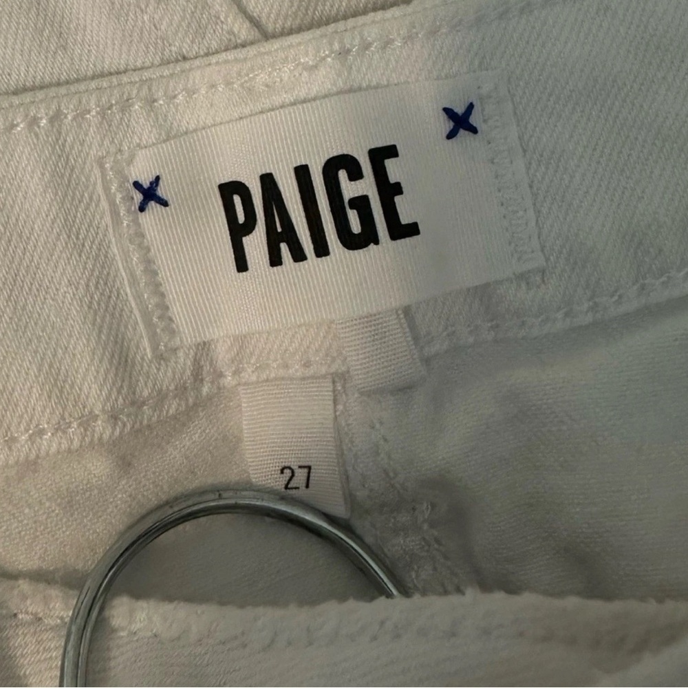 PAIGE White Distressed Denim Mini Skirt Raw Hem Jean Skirt Size 27 - Picture 3 of 4